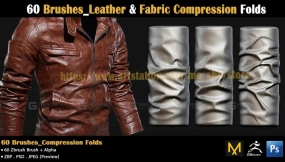 60种皮革布料褶皱雕刻笔刷 60 Brushes_Leather & Fabric Compression Folds