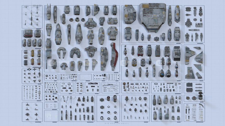 科幻飞船战斗机机械零部件飞行员3D模型 Greebles Collection_002.jpg