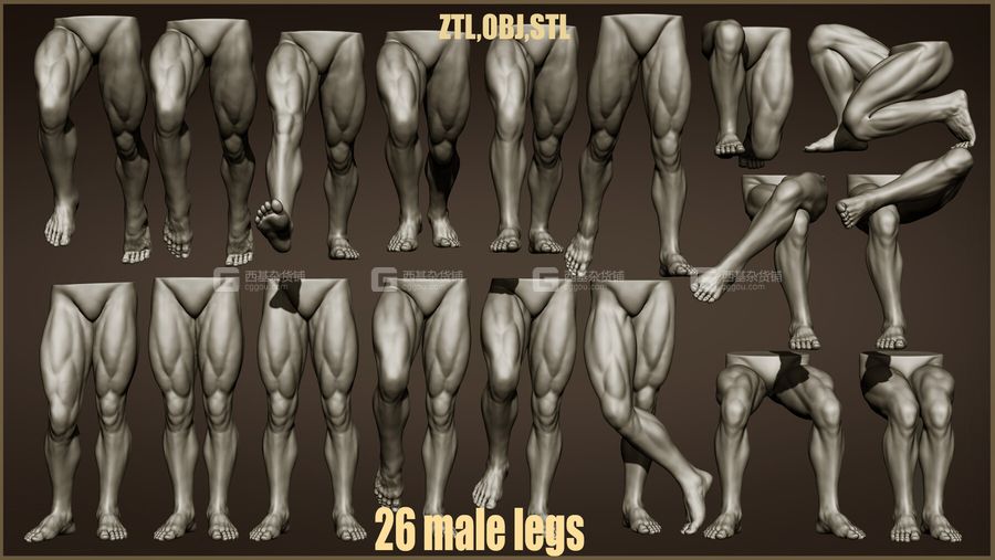 ZBrush男性腿脚模型26 Male Leg Poses 3D Models_01.jpg
