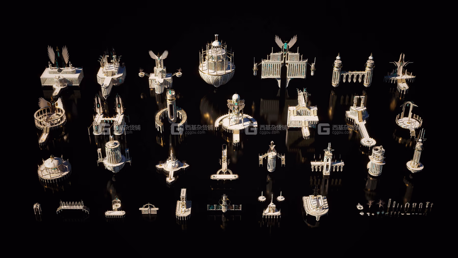 19【Kitbash3D】奇幻华丽乌托极乐世界邦城堡建筑楼房3D模型 Elysium_06.avif