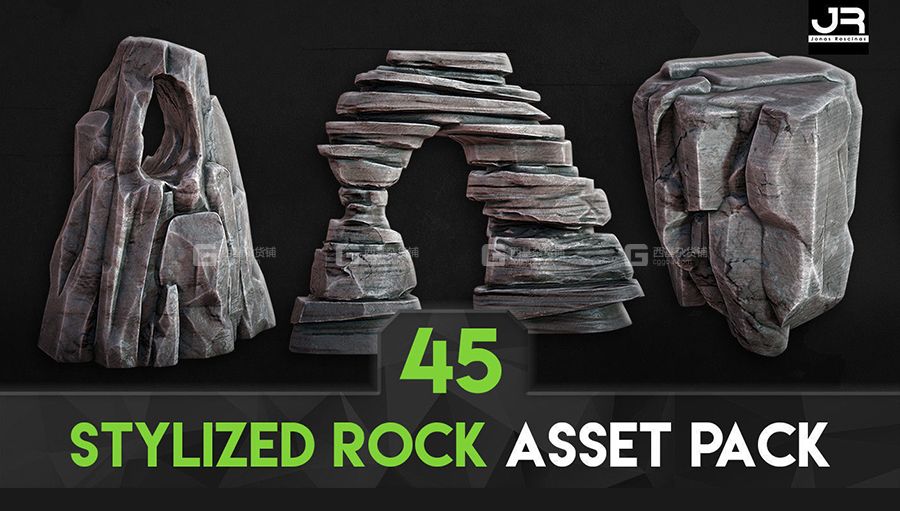 45个风格化石头模型 CGTrader – 45 Stylized Rock Asset Pack Low-Poly 3D Model (OBJ格式)_05.jpg